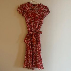 Massimo Dutti short red dress with flowers size 4